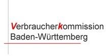 Logo Verbraucherkommission Baden-Württemberg. Schwarze Schrift auf weißem Grund mit rotem V und k