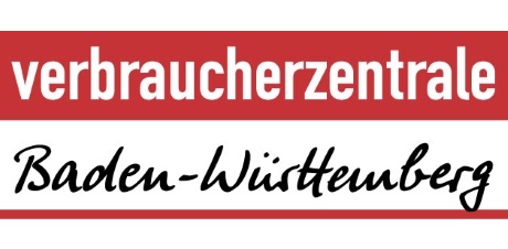 Logo der Verbraucherzentrale Baden-Württemberg in rot und weiß mit weißer und schwarzer Schrift