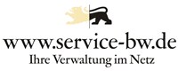 Logo des Angebots service-bw mit SChriftzug und in der Mitte blassgelb-schwarz geteiltem Baden-Württemberg-Löwen