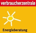 logo der Energieberatung der Verbraucherzentrale mit einer stilisierten gelben Strichzeichnung in Sonnenform auf orangenem Hintergrund