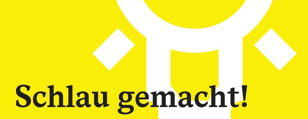 digitales Icons Glühbirne in weiß auf gelbem Hintergrund, darunter in Schwarz der Schriftzug 