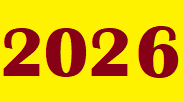 Die Zahl 2026 in Braunrot auf gelbem Grund