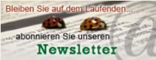 Banner des Newsletters des Verbraucherportals mit zwei Marienkäfern auf einer stilisierten Zeitung und einem grauen @-Zeichen